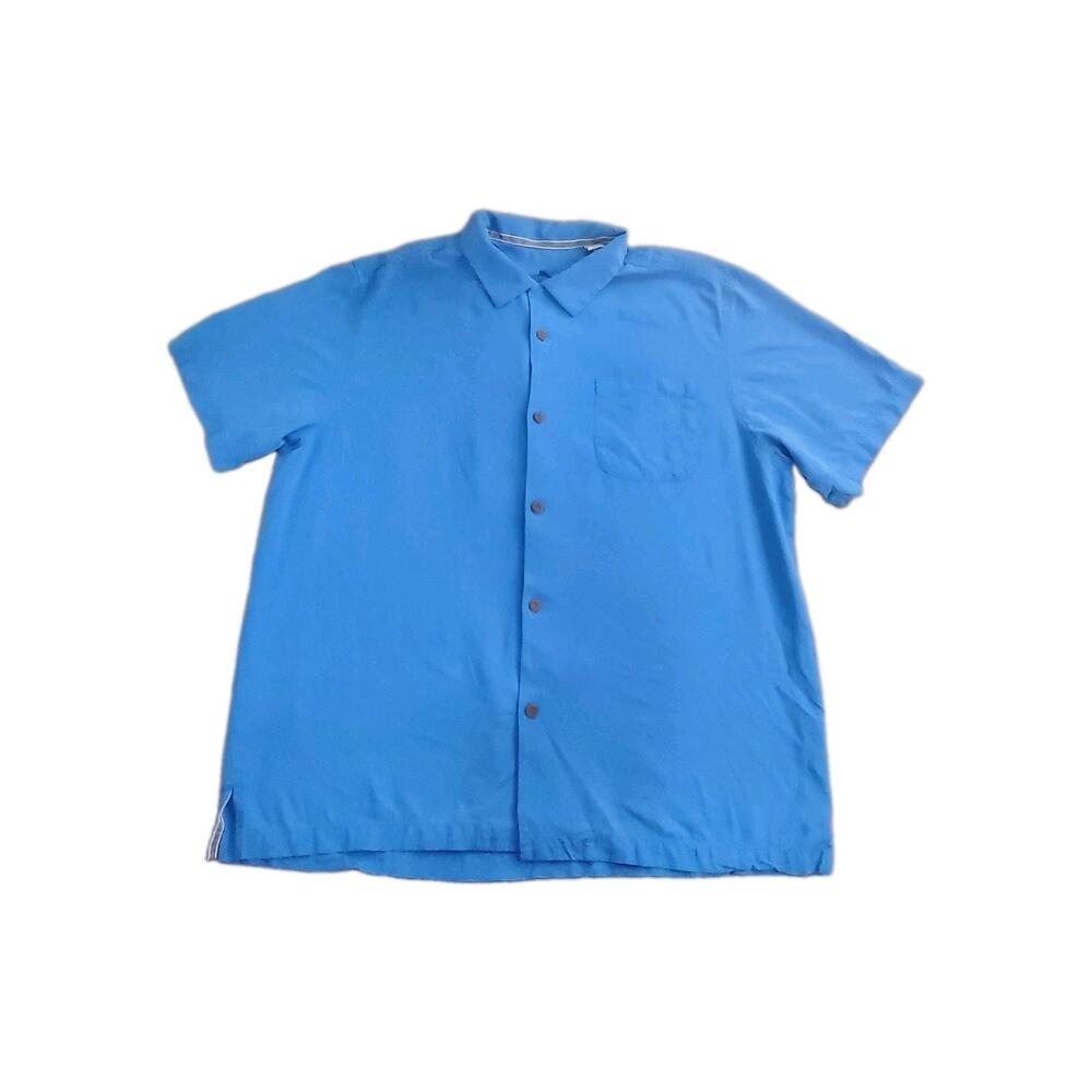 Tommy Bahama Shirt Sz XL Mens 100% Silk Blue Short Sleeve Button Up Camp C22-39